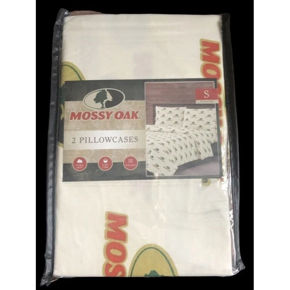 Mossy Oak Logo Pillowcases Standard Queen Cabin Hunting 20x30 Camp Set Of 2